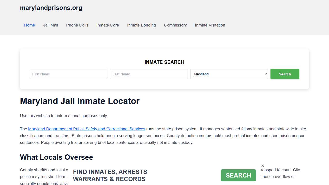 Maryland Jail Inmate Search - MD DOC Prison Locator